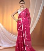 Pink texture motifs tissue saree with stripes pallu