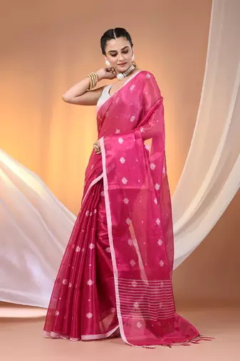 Pink texture motifs tissue saree with stripes pallu