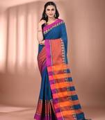 Sapphire blue cotton handspun soft saree with texture borders