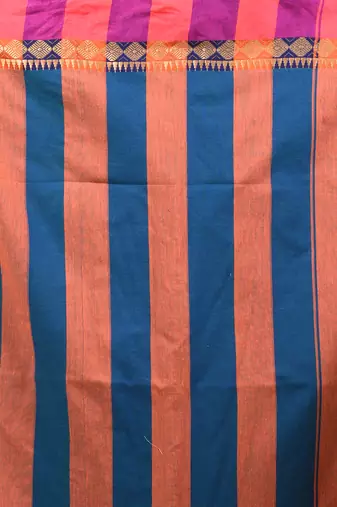 Sapphire blue cotton handspun soft saree with texture borders