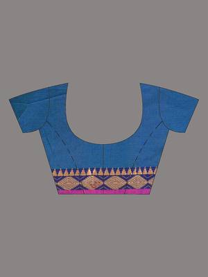 Sapphire blue cotton handspun soft saree with texture borders 5