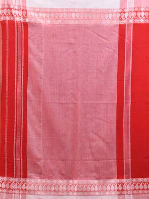 Red cotton handspun soft saree with texture borders 4