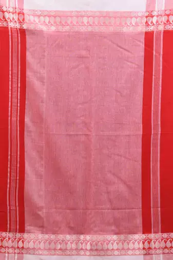 Red cotton handspun soft saree with texture borders