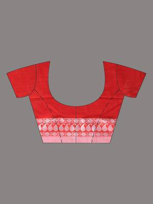 Red cotton handspun soft saree with texture borders 5