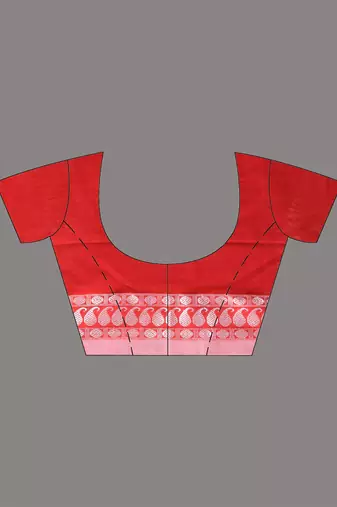 Red cotton handspun soft saree with texture borders