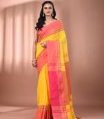 Yellow cotton handspun soft saree with texture borders