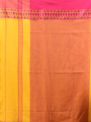 Yellow cotton handspun soft saree with texture borders 4