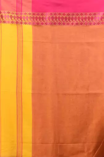 Yellow cotton handspun soft saree with texture borders