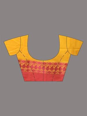 Yellow cotton handspun soft saree with texture borders 5