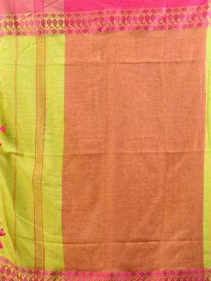 Lime green cotton handspun soft saree with texture borders 4