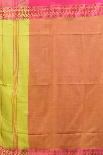Lime green cotton handspun soft saree with texture borders