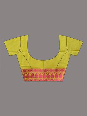 Lime green cotton handspun soft saree with texture borders 5