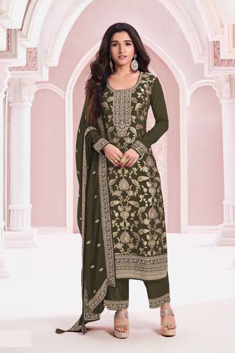 Mahendi embroidered pure jacquard viscos semi-pakistani salwar suit