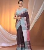 Maroon & teal dual tone cotton handspun soft saree with texture borders