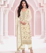 White embroidered pure jacquard viscos pakistani salwar suit