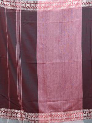 Maroon & teal dual tone cotton handspun soft saree with texture borders 4