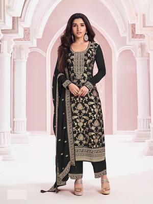 Black embroidered pure jacquard viscos salwar suit 1