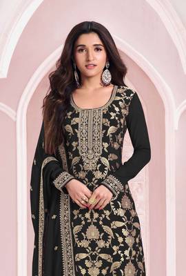 Black embroidered pure jacquard viscos salwar suit 2