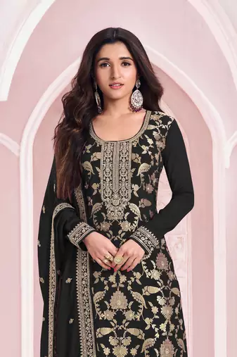 Black embroidered pure jacquard viscos salwar suit
