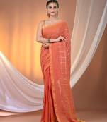 Peach cotton handspun soft saree with sequined work