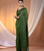 Green cotton handspun soft saree with sequined work