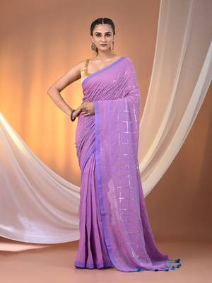 Violet cotton handspun soft saree with sequined work 1