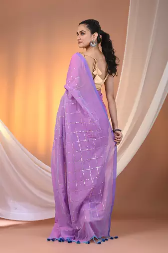 Violet cotton handspun soft saree with sequined work