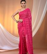 Pink cotton handspun soft saree with sequined work