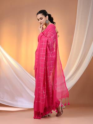Pink cotton handspun soft saree with sequined work 2