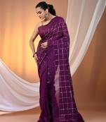 Purple cotton handspun soft saree with sequined work