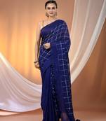 Blue cotton handspun soft saree with sequined work