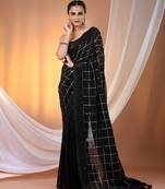 Black cotton handspun soft saree with sequined work