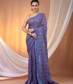 Blue cotton handspun soft saree with sequined work