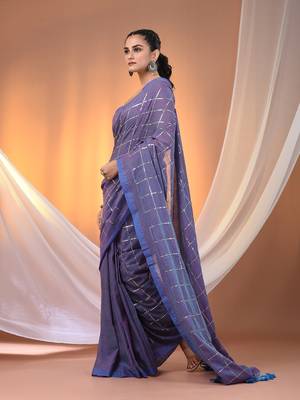 Blue cotton handspun soft saree with sequined work 2