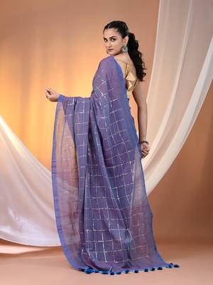 Blue cotton handspun soft saree with sequined work 3