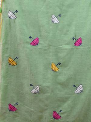 All over thread embroidery light green mulmul cotton saree Without blouse 4