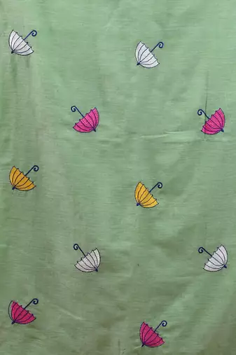 All over thread embroidery light green mulmul cotton saree Without blouse
