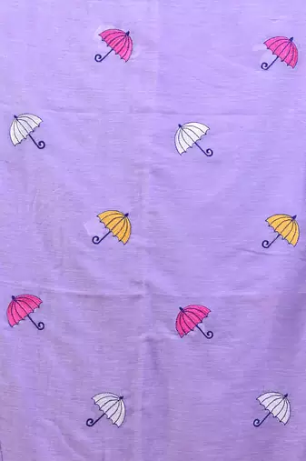 All over thread embroidery violet mulmul cotton saree Without blouse