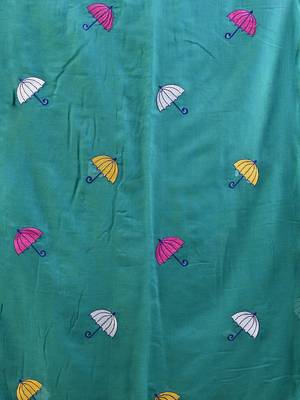 All over thread embroidery sea green mulmul cotton saree Without blouse 4