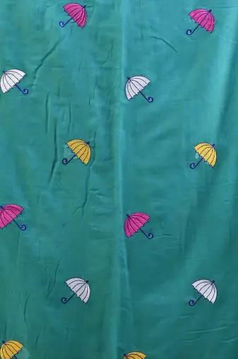 All over thread embroidery sea green mulmul cotton saree Without blouse