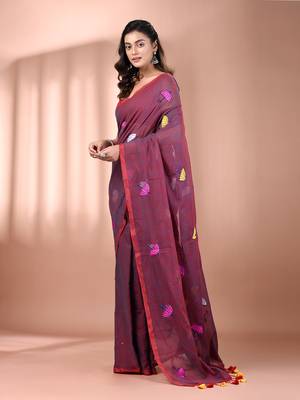 All over thread embroidery mulberry mulmul cotton saree Without blouse 2