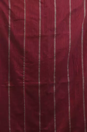 Dark red cotton handspun soft saree with stripe pattern