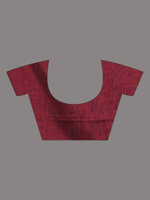 Dark red cotton handspun soft saree with stripe pattern 5