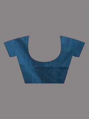 Sapphire blue cotton handspun soft saree with stripe pattern 5