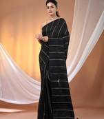 Black cotton handspun soft saree with stripe pattern