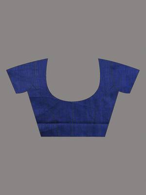 Blue cotton handspun soft saree with stripe pattern 5