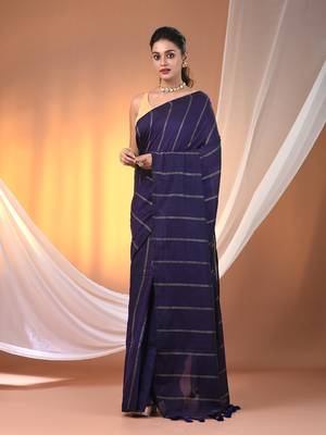 Purple cotton handspun soft saree with stripe pattern 1