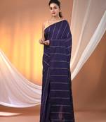 Purple cotton handspun soft saree with stripe pattern