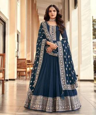 Navy-blue embroidered georgette salwar 1