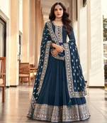 Navy-blue embroidered georgette salwar